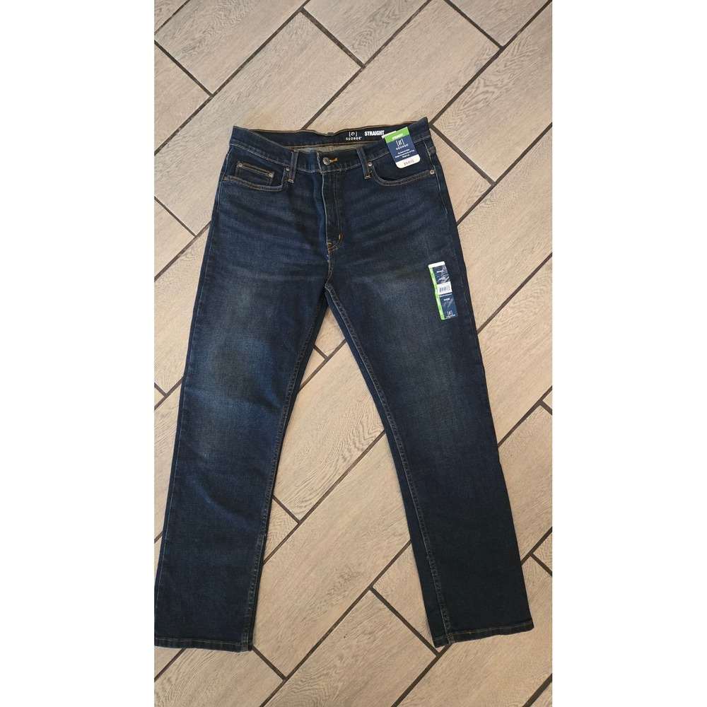 George Mens Straight Fit Stretch Jeans Dark Wash Denim 34x30 New